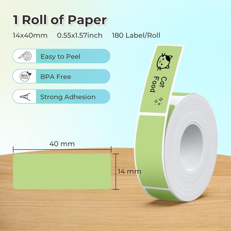 Nelko Genuine P21 Label Maker Tape, Adapted Label Print Paper, 14x40mm (0.55"x1.57"), Standard Laminated Labeling Replacement, Multipurpose of P21 Label Maker, 180 Tapes/Roll, 1 Roll, Green - Image 2